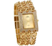 Relojes de Mujer Elegant Reloj de pulsera analógico de cuarzo con diamantes de imitation, Reloj informal rectangular with pulsera de Cadena de Triple Curve