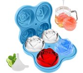 Bandeja para cubitos de hielo, molde de silicona con forma de rosa, 4 cavidades de 2,5 pulgadas, fácil de desmoldar, ideal para enfriar cócteles, whisky, bourbon y bebidas caseras. Color negro.