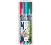 STAEDTLER Lumocolor 313 WP4, 317 WP4. 318 WP4 Rotuladores de punta fina de colores. Estuche con 4 colores