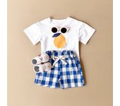 2PCS Summer Baby Boys Girls Clothes Set Lemon Print T-shirt+Checkered Shorts Beach Infant Toddler Outfit Suit 0-3Y