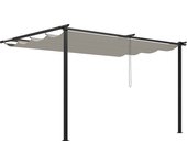 Outsunny Pérgola de Pared de Jardín 4x3 m Gazebo Exterior Cenador con Techo Retráctil Tela de Poliéster y Marco de Acero para Patio Terraza Balcón