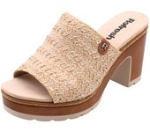 Zueco Abierto Refresh Textil Con Plataforma Y Tacón Ancho Para Mujer Color Beige