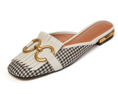 Summer Sandals for Women Retro Closed Square Toe Sandals Woman Slip on Mules Shoes Buckle Strap Lady Casual Flat Shoes Slippers