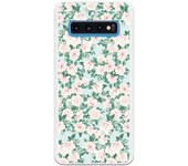 Funda compatible con Samsung Galaxy S10 - Patron flores con fondo verde
