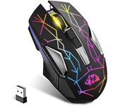 Ratón inalámbrico para Juegos (2,4 G, Recargable, 600 mAh, Ultra Larga Vida útil, 7 Colores RGB, 2400 dpi, Ahorro de Clic, silencioso, Receptor USB para PC/Mac/PS4/Xbox (Negro Estrellado)