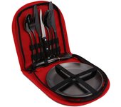 Juego de cubiertos para acampar. Tenedores, cuchillos y cucharas de acero inoxidable. Incluye bolsa para cubiertos portátil - vajilla portátil para uso en exteriores