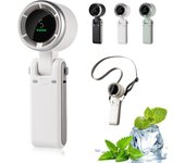 Ventilador turbo portátil Regularlyk, 5 velocidades, recargable, plegable, con pantalla LED, funciona con pilas, cabezal ajustable a 180°, para actividades al aire libre, viajes y trabajo (1-B)