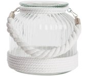 Dcasa Farol portavelas de cristal decorada con cuerda de algodon de Ø 18x18x18 cm
