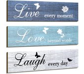 Letrero de madera rústica para decoración de pared, cartel con cita de Live Love and Laugh, decoración de montaje en pared de granja, 3 piezas