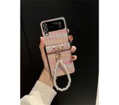 Cute Korean Retro Luxury Pearl Bracelet Chain Colorful Braid Woven Case for Galaxy Z Flip 3 5G Z Flip3 Zflip3 Zflip4 Back Cover