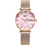 Reloj de mujer con movimiento automático luminoso y resistente al agua, estilo estudiante, sencillo, de moda, color rojo