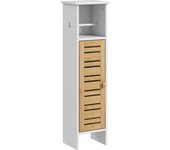 HOMCOM Columna de Baño Moderna Mueble Auxiliar de Baño con Portarrollos de Papel Estantes Ajustable y Puerta de Bambú Anti-vuelco 21x17x78 cm Blanco y Natural