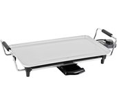 Plancha antiadherente de asar de cerámica Jocca en acabado blanco piedra con 2000W de potencia, asas de tacto frío, bandeja recoge gotas y termostato extraíble para limpiar y guardar fácilmente