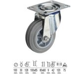 SANCO STORE - WOLFPACK LINEA PROFESIONAL Rueda Industrial Goma Gris Placa 100 mm.