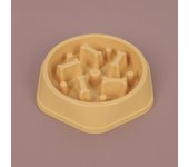 A plastic solid color bone pet dog slow food bowl for indoor use