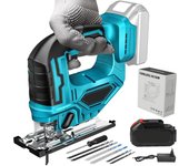Sierra de plantilla eléctrica inalámbrica, herramienta portátil multifunción para carpintería, batería Makita de 18V, 21V, 65mm, 1500RPM Sierra vertical sin cuerda, Enchufe de la UE sin batería