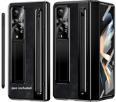 Leather Stand Pen Slot with Stylus Glass Screen Hinge Protection For For Samsung Galaxy Z Fold 6 5 4 Phone Case