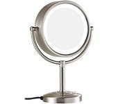 FCS Bathroom - Espejo de aumento con luz LED 10x, espejo de maquillaje de mesa con cable, espejo para maquillaje LED giratorio 360°, 21,5 cm (color: níquel cepillado), Níquel cepillado, Talla única,