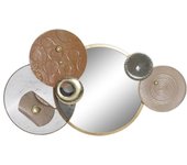 Decoración de Pared DKD Home Decor Espejo Gris Dorado Metal Terracota Moderno Círculos (96,5 x 7 x 59 cm)