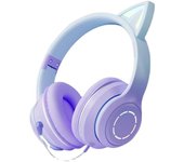 Auriculares inalámbricos Bluetooth con orejas de Gato binaurales y mudos, 5,2 pulgadas, auriculares inalámbricos Bluetooth brillantes para computadora y teléfono Celular with Microfono (Violeta)