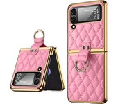 Vietao-Z Flip 6 5 4 3 Phone Case for Samsung Galaxy Z Flip4 Flip3, Cover, Lens Film Protection, Gold Plated,Luxury Leather Cases