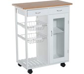 Carro de Cocina Carrito de Servir Multiusos Estantería Carrito Auxiliar con Ruedas para Baño Dormitorio con Estantes Cestas Cajones 70x37x85cm Madera