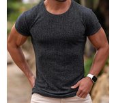 Hombre verano deporte fitness casual cuello vertical elástico barra vertical cuello redondo manga corta camiseta