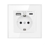 toma corriente pared, usb Tipo C Carga rápida 20W, Paneles de vidrio templado 86mm*86mm