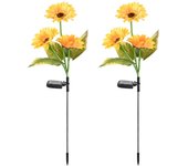 Solar Lights Outdoor Garden Decor - 2 Pack Solar Garden Lights with 4 Sunflower Lights, Waterproof Solar Outdoor Lights