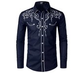 Fashion American Long Sleeve Shirt Solid Color Embroidered Western Denim
