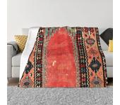 Vintage Turkish Kilim Blankets Warm Flannel Bohemian Geometric Diamond Tribal Ethnic Art Throw Blanket for Bed Travel Rug Piece