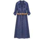 BUNO-Vestido camisero a rayas para mujer, plisado con cinturón, Midi, manga con vuelta, largo para playa, verano, 2025
