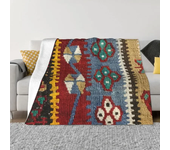 Vintage Turkish Kilim Blankets Warm Flannel Bohemian Geometric Diamond Tribal Ethnic Art Throw Blanket for Bed Travel Rug Piece