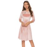 2025 Spring New Large Women's Solid Color Lace, Gold Velvet Round Neck Slimming Dress