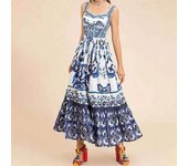 Summer New European and American Women's Fashion Bohemian  Light Mid length Printed Strap Dress