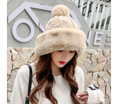 Ladies' artificial fur knitted bob beanie hat, cute skiing fur hat, winter thick warm knitted hat, cold proof