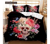 Skull Duvet Cover Set Queen 3D Skeleton Floral Skull Pattern Printed Bedding Qulit Cover Gothic Microfiber Bedding Queen Size