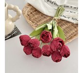 9pcs 9 Heads Artificial Tulip Bouquet Real Touch Realistic Silk Tulip Flower Handmade Burnt Edge Fake Flowers