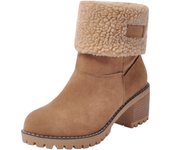 Women Winter Boots Short Snow Flock Warm Bootie Shoes Slip On Short Ankle Chunky Heel Boots