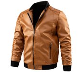 Chaqueta de cuero con cuello levantado de PU para motocicleta de gran tamaño para hombre