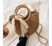 Straw Woven Crossbody Bag For Women Hand-Woven Small Handbag Moon Shape Bow Design Rattan Drawstring Beach Shoulder Bag bolsa