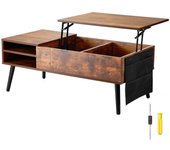 SucceBuy Lift Top Coffee Table,39.4 in Rectangle Table with Extra Storage Pockets, Pop Up Coffee Table for Living Room,Brown