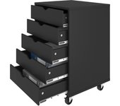 Cómoda de 5 cajones, Archivadores Móviles con Poleas, Superficies Estructuradas, Armarios para Papel a4, Documentos, Papelería, Impresoras, Negro
