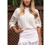 Women Lace Crochet Sweaters Crew Neck Loose Knit Pullover Sweaters  BSSM