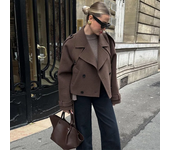 Street women's coat with belt, loose collar, double breasted, long sleeves, winter women's windbreaker
