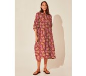 New floral fashion women's loose casual mid sleeved summer cotton vacation dress