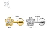 ZS 1 PC Gold Color 16G Stainless Steel Labret Lip Piercing Men Women CZ Crystal Ear Cartilage Tragus Helix Piercings Flat Backs