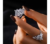 Anillo de patchwork hoja elegante línea calado acero inoxidable chapado en oro 18k anillo abierto