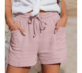 Pantalones Cortos de lino y algodón para mujer, Shorts de cintura alta con cordón y bolsillos, deportivos, informales