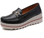 Women's Platform Leather Loafers Slip-On Shoes Breathable Non-Slip Walking Shoes